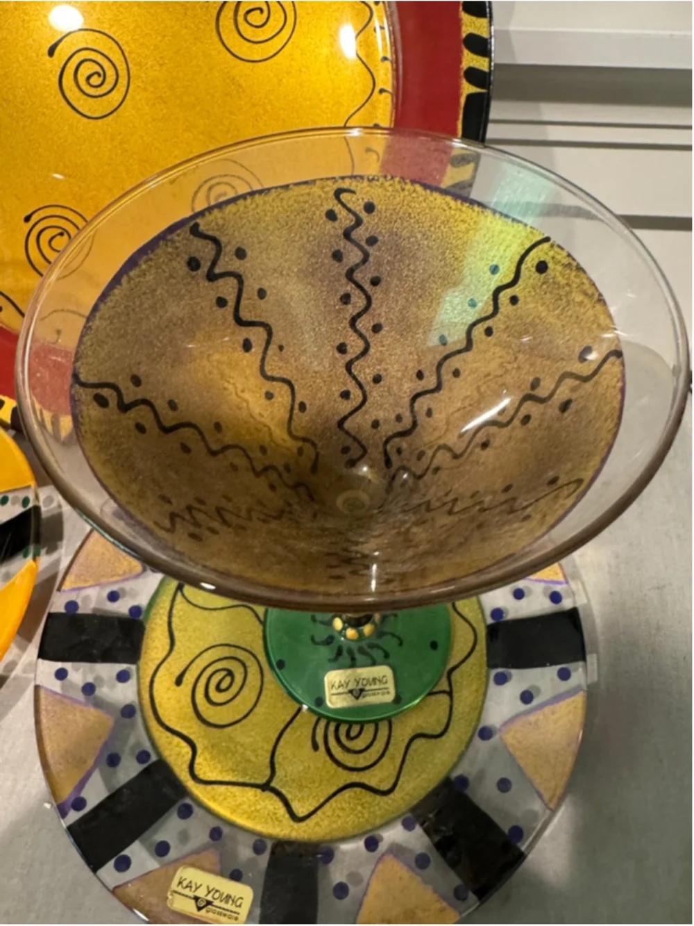 Kay Young serveware decor 5 piece Set Gold Red Black Martini Glasses Plates